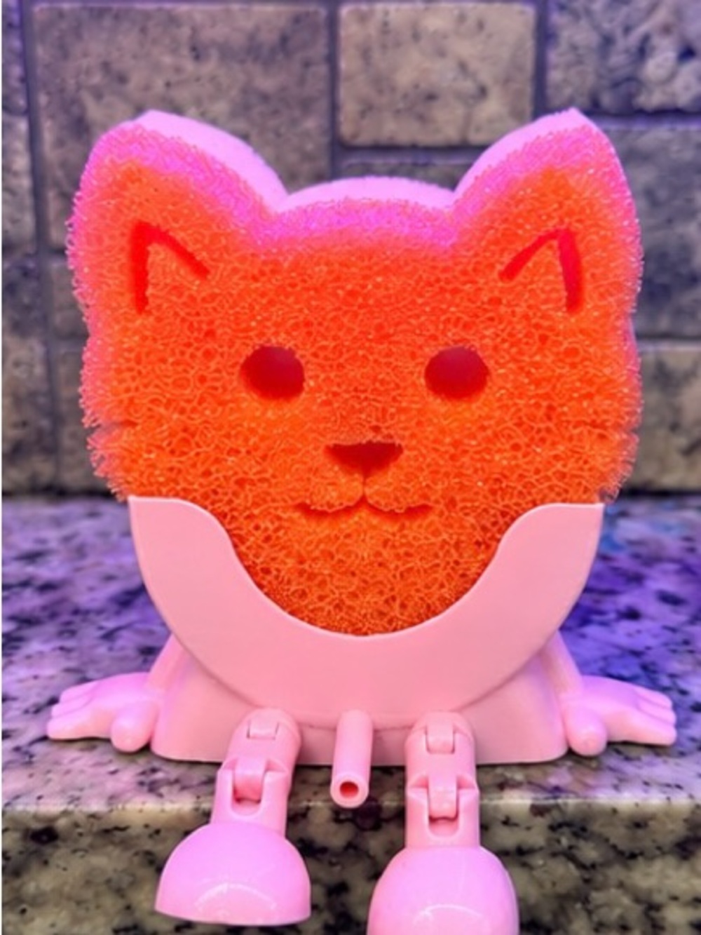 Pink 3D Printed Sponge Holder Articulated Feet Kitchen Organizer
